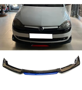 Opel Corsa C Mavi Renkli Şeritli Dilli Ön Lip 4 Prç Parlak Siyah ABS