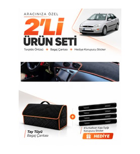 e-biz FORD FOCUS 1 (1998-2005) Uyumlu Torpido Örtüsü + Tay Tüyü Çanta - Siyah-Kahverengi - FO009