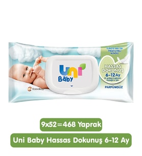 Uni Baby Hassas Dokunuş Islak Mendil 9x52 468 Yaprak
