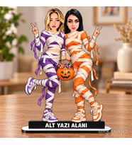 Kişiye Özel Fotoğraflı Halloween Arkadaş Karikatürlü 18 cm MDF Masaüstü Biblo - Arkadaşa Hediye Arkadaşa Doğum Günü Hediyesi
