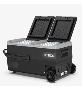 ICECO K95D 12/24Volt 95 Litre Akülü/Kablolu/ Çift Bölmeli Kompresörlü Tekerlekli Outdoor Oto Buzdolabı/Dondurucu (Akü Dahil Değildir)
