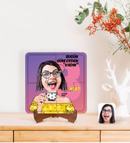 BK Gift Kişiye Özel Kadınlar Günü Karikatürlü Ahşap Standlı Puzzle Çerçeve-3