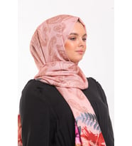 Çiçekli Desen Pavia Seri Şal Eşarp Askısı ile Birlikte 90X200 cm Siyah Somon-90X