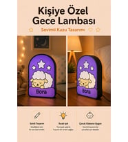 Kişiye Özel İsimli Yıldızlı Uyuyan Kuzu Gece Lambası Sıcak Işıklı Çocuk ve Bebek Odası Dekoru