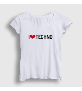 Presmono Kadın Beyaz I Love Techno T-Shirt 543357tt (Beyaz)