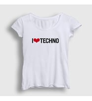 Presmono Kadın Beyaz I Love Techno T-Shirt 543357tt (Beyaz)