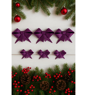 Mor Simli Eva Fiyonk Kurdele – 6'lı Set (3 Adet 9 cm + 3 Adet 6.5 cm) Yılbaşı Süsleme