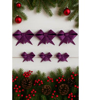 Mor Simli Eva Fiyonk Kurdele – 6'lı Set (3 Adet 9 cm + 3 Adet 6.5 cm) Yılbaşı Süsleme