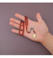 Sıkma Kehribar Kapsül Kesim 7x10mm Babam Yazılı Püsküllü Tesbih- Kırmızı