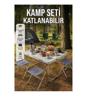 Katlanabilir Alüminyum Kamp Masası 4 Tabureli Piknik Masa Seti