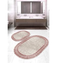 Dijital Baskılı Kaymaz Taban Yıkanabilir Oval 2'li Klozet Takımı Banyo Paspası NOKZ-HT-668 (Pembe)