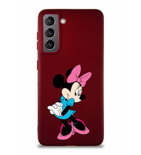 Samsung Galaxy S21 Soft Premier Kapak Minnie Mouse-F Tasarımlı Silikon Kılıf - Mürdüm (Şeffaf)