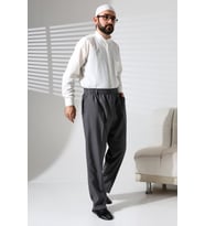 Erkek Beli Lastikli Cepli Kışlık Yün Efektli Kumaş Şalvar Pantolon - Gri (İSR)