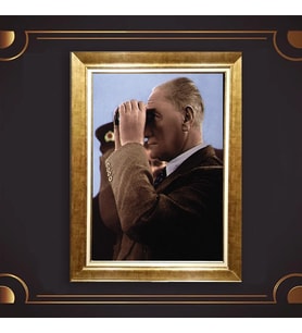 Altın Varaklı Çerçeveli Paspartulu Atatürk Tablo nl02A329 (Gold)