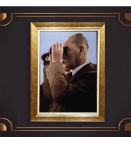Altın Varaklı Çerçeveli Paspartulu Atatürk Tablo nl02A329 (Gold)