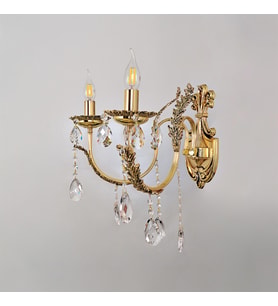 Avize Çarşısı Merit 2 Kollu Yapraklı Kristal Taşlı Gold Aplik BS.0152-78-29
