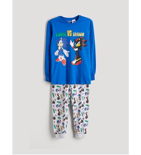 LCW Kids Mavi Bisiklet Yaka Sonic Baskılı Erkek Çocuk Pijama Takımı