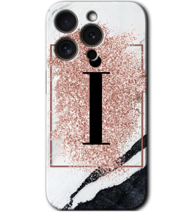 İphone 15 Pro Kılıf HD Desen Baskılı Kılıf - Pembe Mermer Desenli İ Harfi