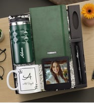 Kişiye Özel Termos & Kalem & Defter & Kupa & Çerçeve Hediye Seti (Yeşil)