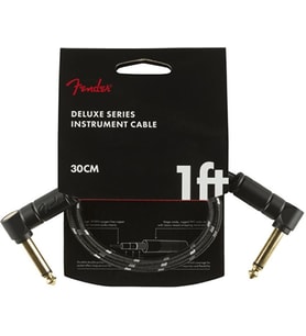 Fender 0990820095 Deluxe L/L Uçlu Siyah Tweed Yama Kablosu (30cm) Orta Boy Pedal Bağlantıları İçin İki Ucu Açılı Siyah Kablo