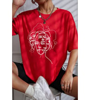 Unisex Woman one line Baskılı T-shirt (Kırmızı)