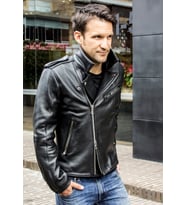Dana Derisi kalın biker mont motorcu (Siyah)