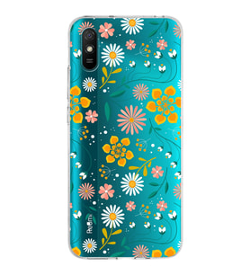Xiaomi Redmi 9A Uyumlu Kapak Çiçek Tasarımlı Şeffaf Silikon Kılıf