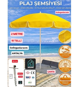 Sarı Plaj Deniz Bahçe Krem Şemsiyesi Çanta + Kazık