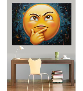 Düşünen Emoji Surat Dekoratif Kanvas - Mdf Ahşap Tablo