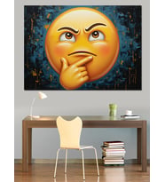 Düşünen Emoji Surat Dekoratif Kanvas - Mdf Ahşap Tablo