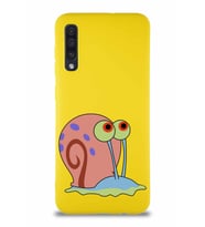 Samsung Galaxy A50 Soft Premier Kapak Salyangoz Gary Tasarımlı Silikon Kılıf - Sarı (Şeffaf)