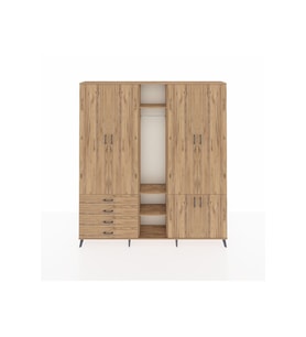 Arges Gardrop 14 Raflı 4 Çekmeceli Tek Askılı 220x30x243 Çam-Çam