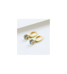 925 Ayar Gold Zirkon Taşlı Nazarlı Gümüş Küpe