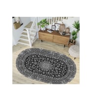 Eliana Home Baskılı, Yıkanabilir Kaymaz Taban Oval Halı LNA7251-HT125 100x150 cm (Gri)