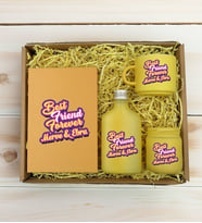 BK Gift Kişiye Özel İsimli DTF Best Friend Temalı Sarı Defter & Kahve Fincanı & Kolonya & Mum Hediye Seti-3, Arkadaşa Hediye, Doğum Günü Hediyesi