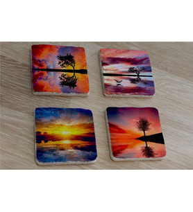 Gün Batımı Tek Ağaçlar Doğal Taş Bardak Altlığı 4'lü set - Natural Stone Coasters