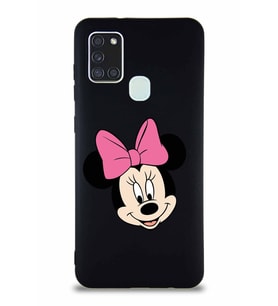 Samsung Galaxy A21S Soft Premier Kapak Minnie Mouse-C Tasarımlı Silikon Kılıf - Siyah (Şeffaf)