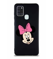 Samsung Galaxy A21S Soft Premier Kapak Minnie Mouse-C Tasarımlı Silikon Kılıf - Siyah (Şeffaf)