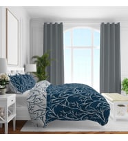 Desenli Pamuk Saten Nevresim Setleri, Lacivert, Queen Size
