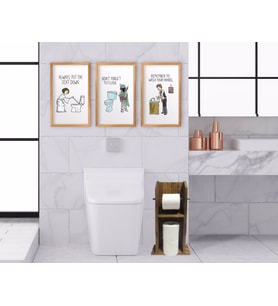 BK Home Doğal Masif Ahşap Tuvalet Kağıtlığı ve Dekoratif 3’lü Retro Ahşap Tablo-9 (Beyaz)