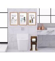 BK Home Doğal Masif Ahşap Tuvalet Kağıtlığı ve Dekoratif 3’lü Retro Ahşap Tablo-9 (Beyaz)