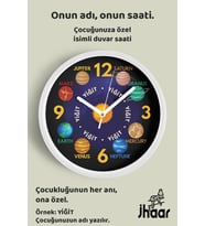 İsme Özel Güneş ve Gezegenler Çocuk Odası Duvar Saati Orta Boy 30 cm Beyaz Camlı Sessiz