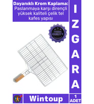 #Izgara Dayanıklı Paslanmaz Krom Barbekü Kamp Piknik Küçük Boy Ahşap Saplı Mangal Izgarası 35X20 Cm