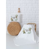 Pia Baby Premium %100 Pamuk Çift Kat Penye Battaniye ve Yastık Kılıfı Yenidoğan Erkek Bebek Hediyesi 5038-10 (Ekru)