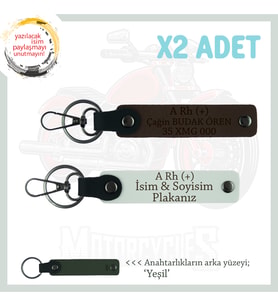 Motor Tutkunlarına, İsim Plaka ve A Rh + Kan Grubu Yazılı Kişisel x2 Anahtarlık, K Kahve-Beyaz-Ysl