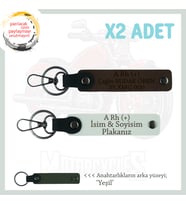 Motor Tutkunlarına, İsim Plaka ve A Rh + Kan Grubu Yazılı Kişisel x2 Anahtarlık, K Kahve-Beyaz-Ysl