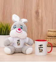 Kişye Özel Polaroid Tasarım Fotoğraflı Peluş Tavşan ve Kırmızı Kupa