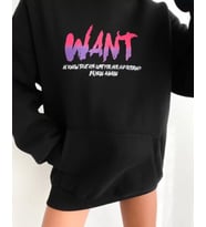 Baskılı Üç İplik Kapüşonlu Oversize Sweatshirt - Siyah