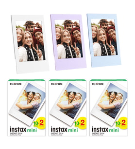 Instax mini 60'lı Film Lila Mavi ve Beyaz 3 Fotoğraf Çerçevesi