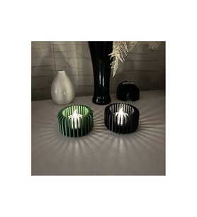 Alvera Modern Çizgili Mumluk – 3D Baskı Tealight Mumluk (1 Adet)-Yeşil